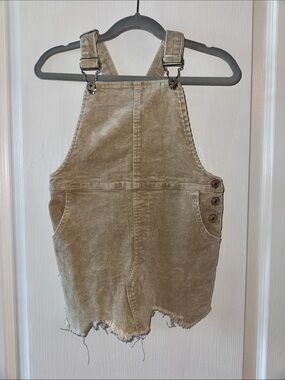 ODDY Tan Corduroy Kids Overall Shorts with Distressed Hem